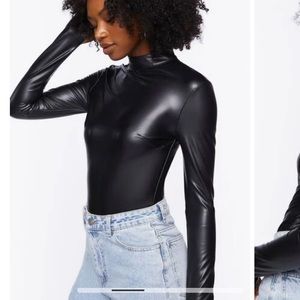 Leather fitted bodysuit